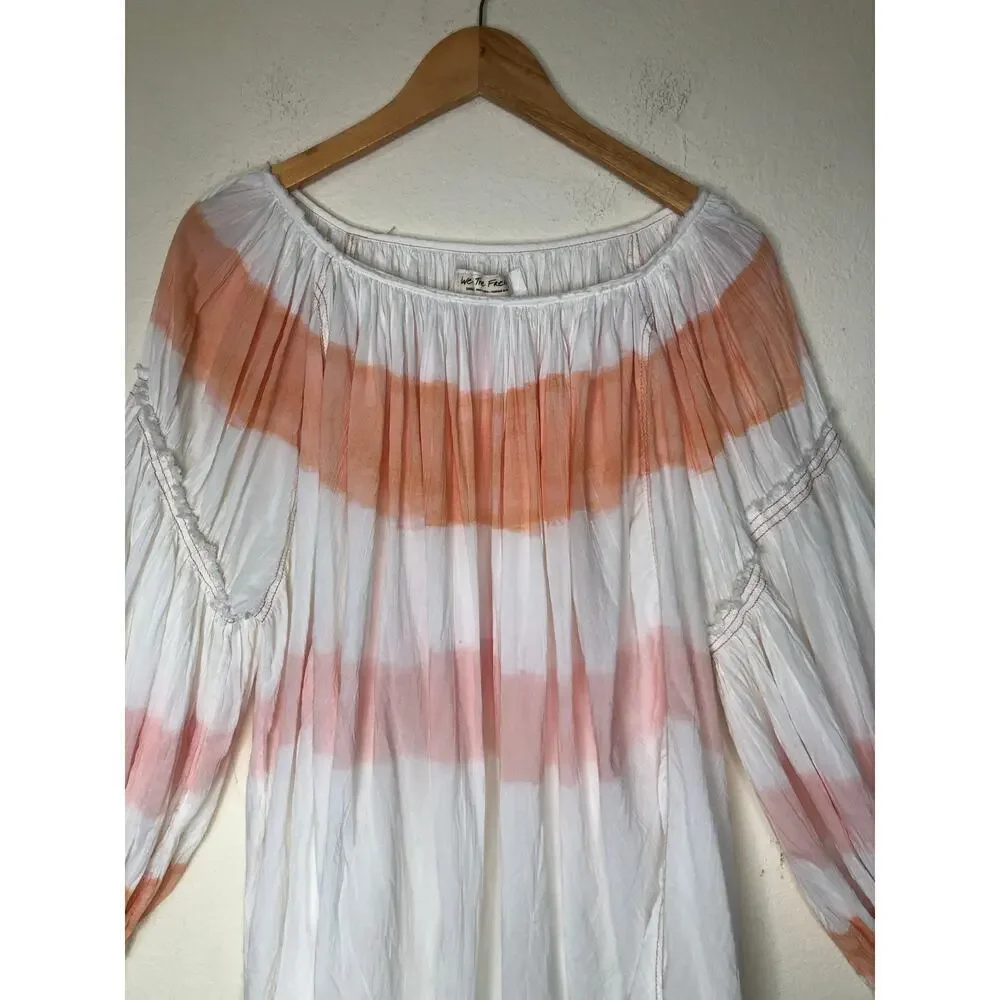 We The Free Sweet Stripe Orange and White Balloon Sleeve Boho Oversized Blouse - Picture 11 of 13